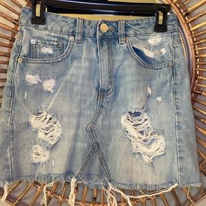 Distressed denim skirt